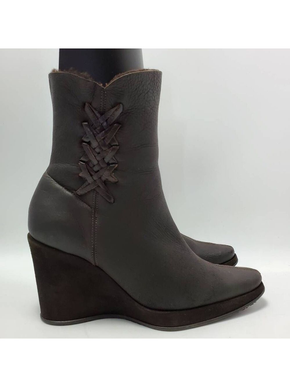 Stephane Kelian Womens Soft Leather Wedges Ankle Boots Booties Faux Fur Sz 8.5